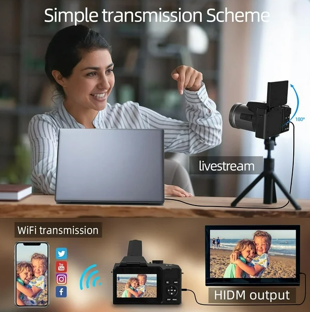 NBD 64MP Digital Camera 4K Vlogging Camera for YouTube with 3" Flip Screen,16X Digital Zoom