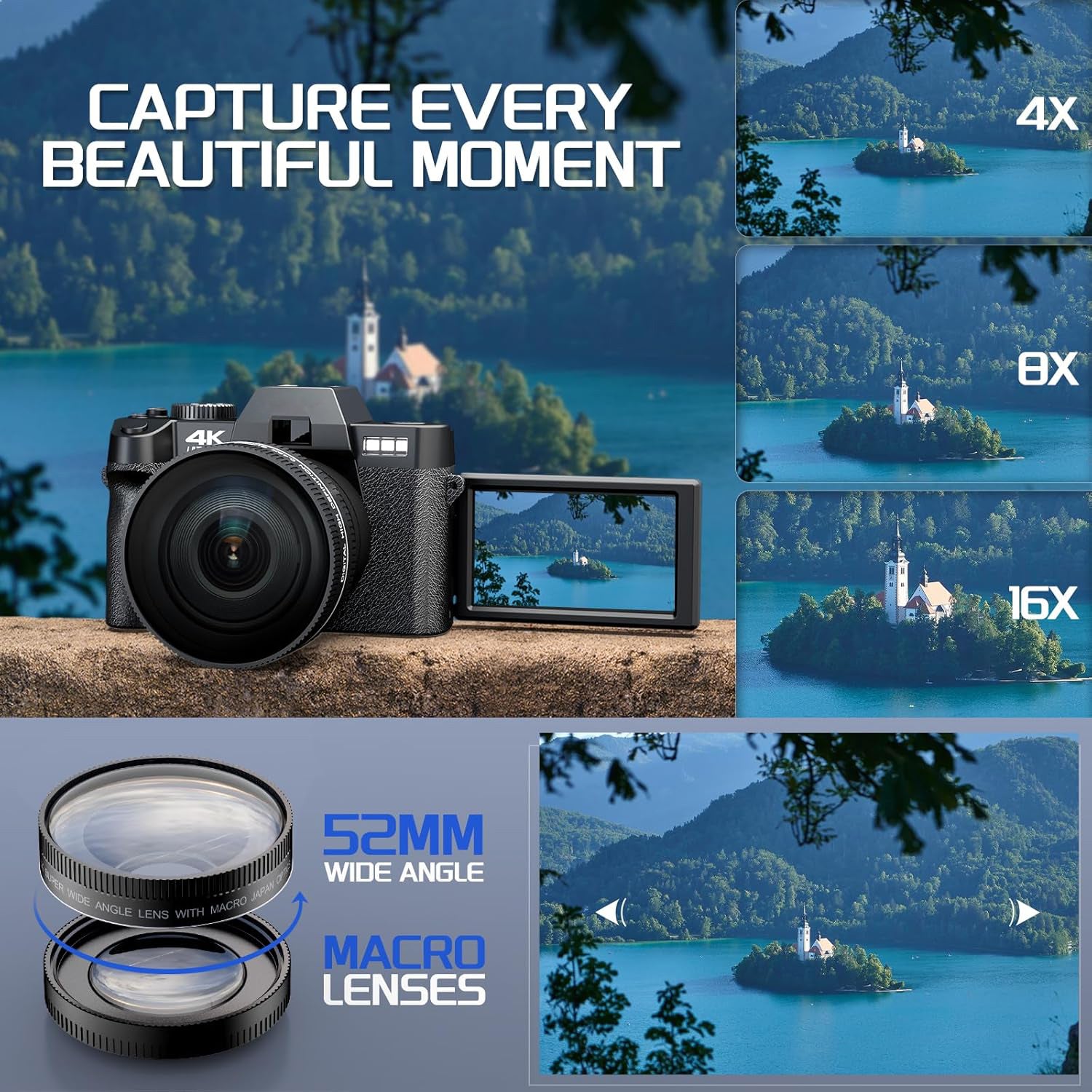 NBD 4K Digital Cameras for Photography,48 MP Autofocus Vlogging Camera with 52mm Wide Angle & Macro Lens