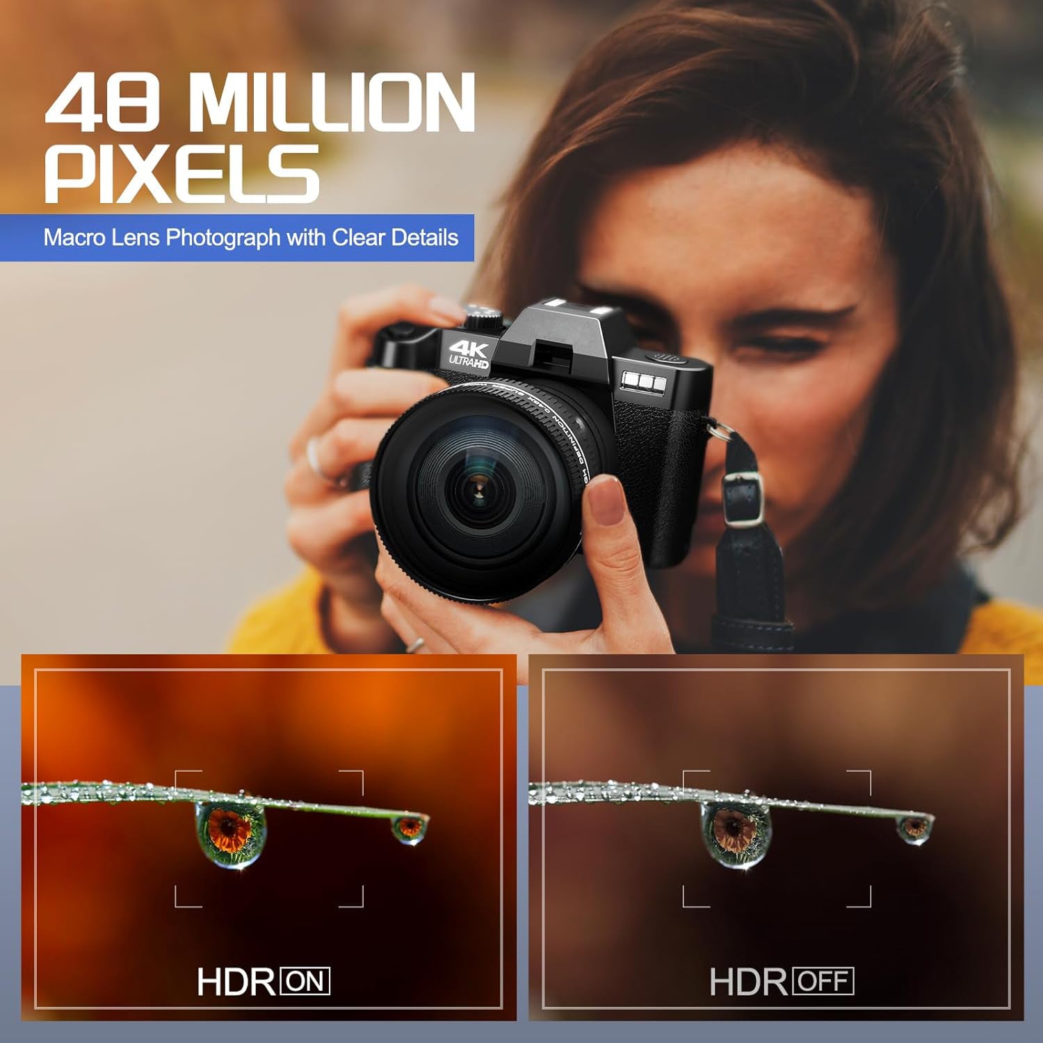 NBD 4K Digital Cameras for Photography,48 MP Autofocus Vlogging Camera with 52mm Wide Angle & Macro Lens