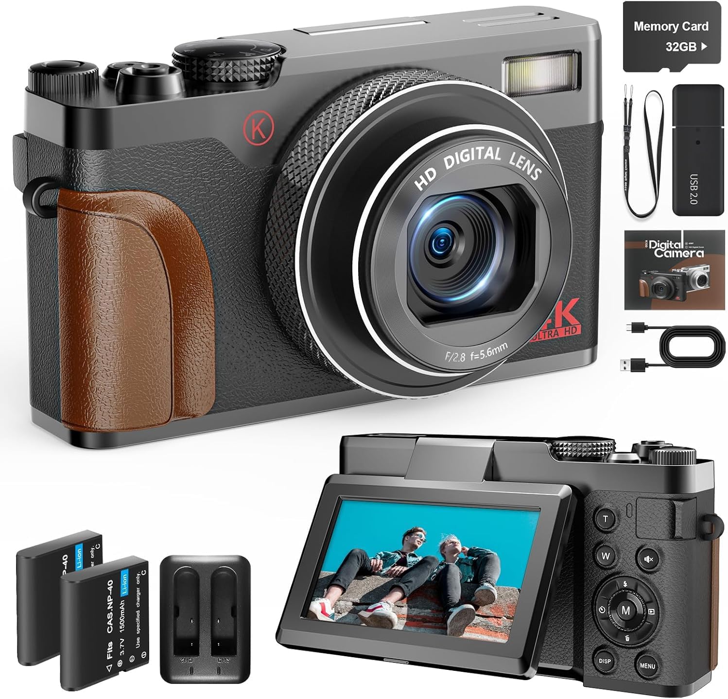Digital Camera 4K Video Camera 56 Mega Pixels HD Vlogging Camera,Youtube Cameras with 16x Zoom Compact Camera for Beginner Photography with 32GB SD Card