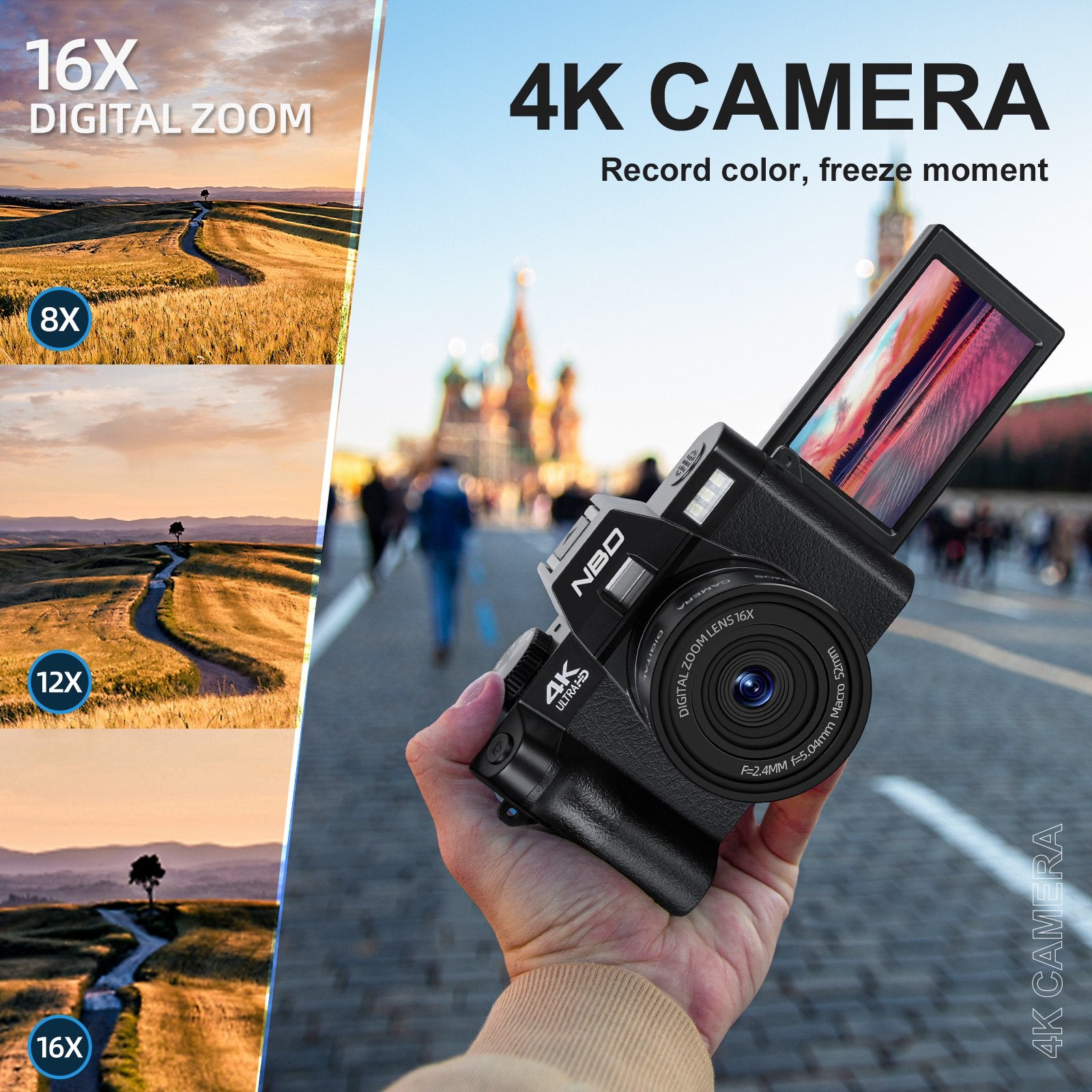 NBD 4K 48MP Compact Camera, 3.0" Ultra Clear Screen YouTube Vlogging Camera with Wide Angle Lens and 16x Digital Zoom