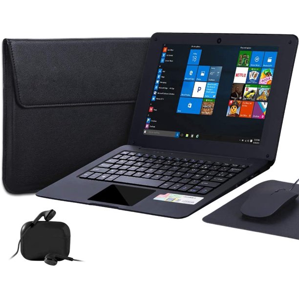 Windows 10 Laptop - 10.1 Inch Quad Core Notebook with Bluetooth, WiFi, Webcam, HDMI (Black)