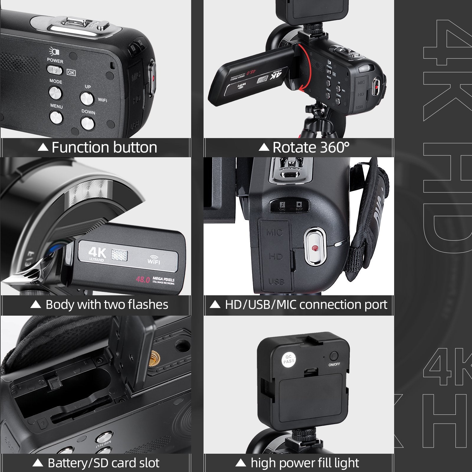 NBD 4K Video Camera Camcorder - 3.0" IPS YouTube Vlogging Camera, 48MP, 32GB SD Card, 18X Digital Zoom, Remote Control