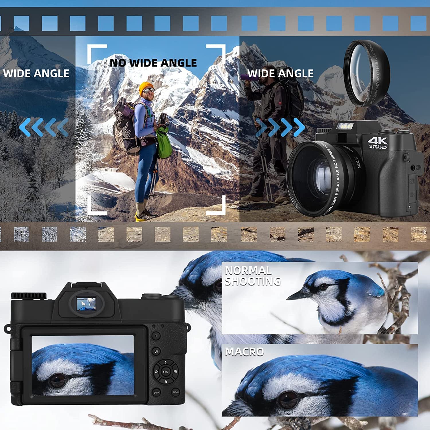 NBD 4K Vlogging Camera - 48MP Digital Camera for YouTube, Flip Screen, Autofocus, 16X Digital Zoom, Wide Angle Lens, 32GB TF Card